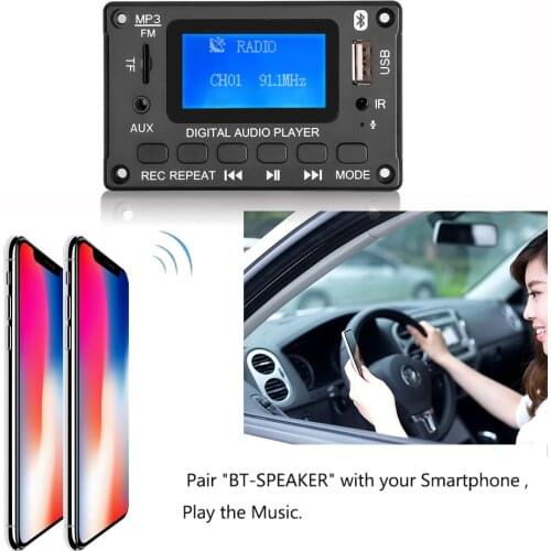 DC 12V Bluetooth V5.0 MP3 Decoder Board with LCD Display Decoding MP3 Player USB Recording Module FM AUX Radio For Speaker