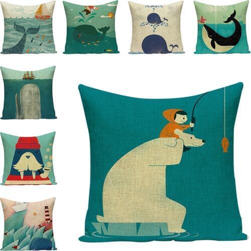 Ocean Home Decor Decorative Cute Fish Pattern Pillow Case Newest Fashion Nordic Style Whale Cushion Covers for Sofa Family gift