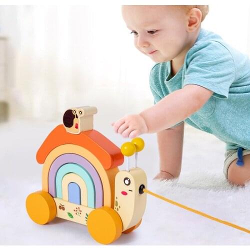 Wooden Car Toy Montessori Rainbow Blocks Car Early Education Educational Puzzle Stacking Toddler Parent-child Interactive Toys