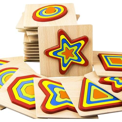 Baby Wooden Toys Rainbow Blocks Educational Montessori Geometric Shape Congnition Puzzle 3D Puzzle Toys for Children