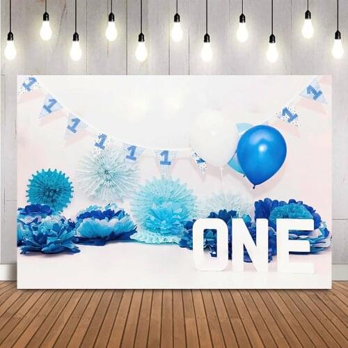 1st Birthday Blue Paperflower Backdrop for Boys Newborn Kids Photography Props Baby Shower Cake Smash one year birthday first