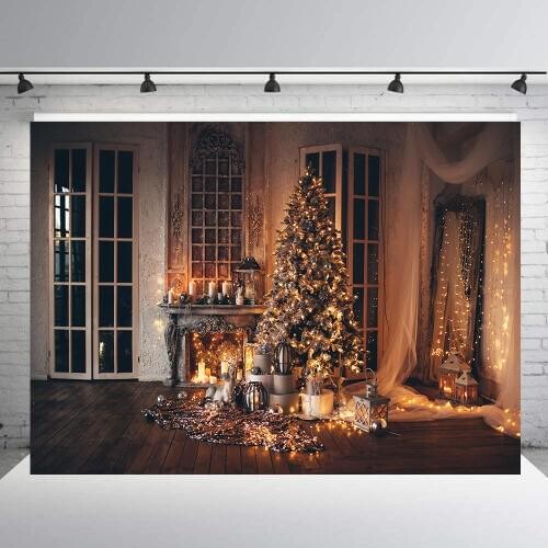Christmas backdrops Indoor Xmas tree light photo background family event party decoration photo booth shoot studio B-498