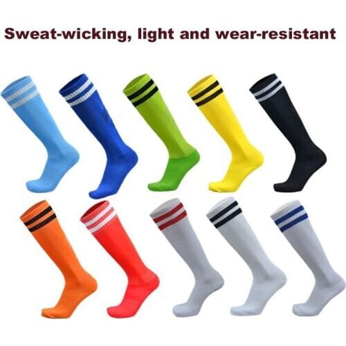 Adult & Kid football socks , Childrens Team Match non-slip long knee Soccer socks , Student striped Thin sports socks Blue