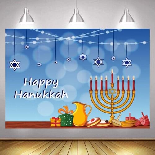 Blue Hanukka Photo Backdrop Happy Holiday Party Hashanah Photography Background Menora Jewish Candle Decoration Chanukah Banner