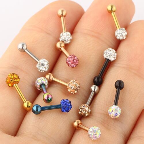 JUNLOWPY 16G Stainless Steel Ear Stud Tragus Earrings Crystal Piercing Barbell Cartilage Helix Body Jewelry 120pcs Mix 12 tyles