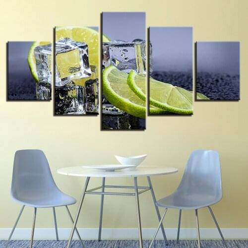 Canvas Prints Pictures Kitchen Wall Art 5 Pieces Fruit Lemon Ice Cubes Paintings Home Decor Food Drink Poster Unframed