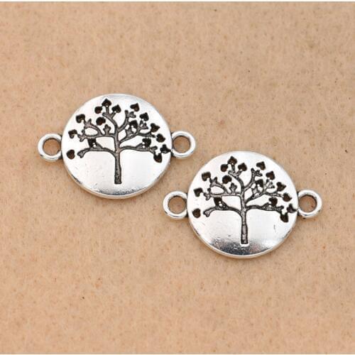 KJjewel Tibetan Silver Plated Tree of Life Charms Connector for Bracelet Necklace Jewelry Making Accessories DIY 23x16mm