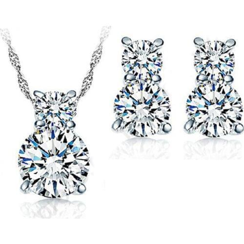Cucurbit Charms Jewelry Sets Real Pure 925 Sterling Silver Cubic Zirconia Necklace Stud Earrings Women Jewellery Sets Hot