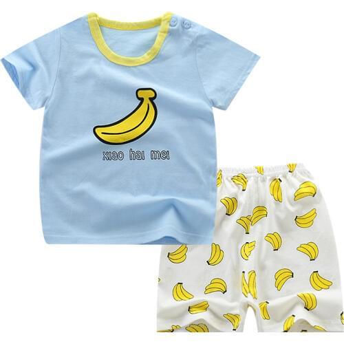 2Pcs/set Cotton Baby Boy Summer Clothes Suit Banana Printed Short-sleeved T-shirt+Shorts Outfits Girls Outfits Toddler Clothes