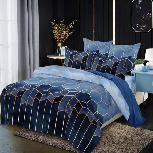 Geometric Plaid Gilt Cover Set King Size Cover Set Gilt lines Queen Comforter 2 people Quilt Covers Pillowcase No Bed linen