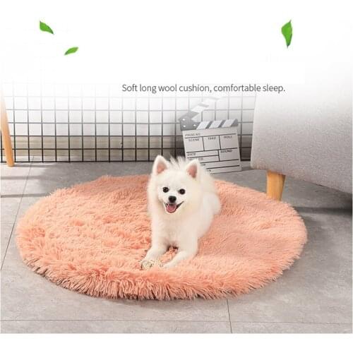 Round Pet Dog Bed Mat Long Plush Soft Fluffy Pet Cushion Cats Bed Blanket Pad For Small Medium Large Dogs Cats Sleeping Supplies