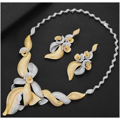 LARRAURI Big Necklace Bangle Earrings Ring Fashion Bridal Women Wedding Jewelry Making Romantic Bow-knot Luxury Jewelry Sets