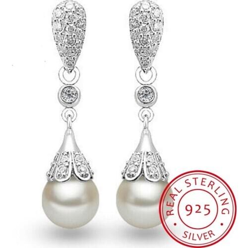 LEKANI Silver 925 Jewelry Pearl Earrings Jewelry Natural Freshwater Pearl Drop Earrings women Silver Wedding Dangle Earring