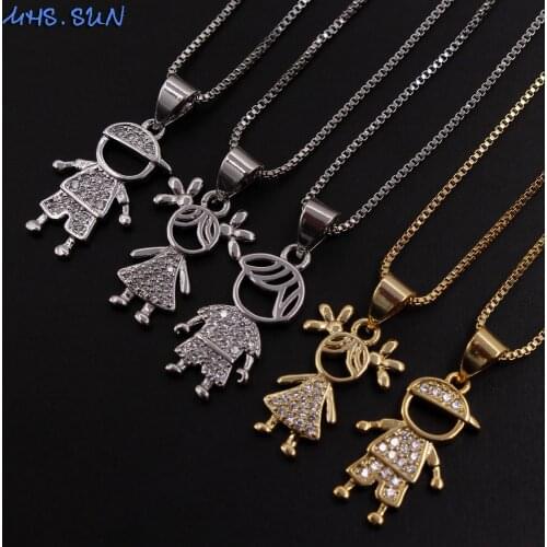 MHS.SUN Fashion girls boys zircon pendant necklace for women cz jewelry family choker gold color chain necklace couples gift 1pc