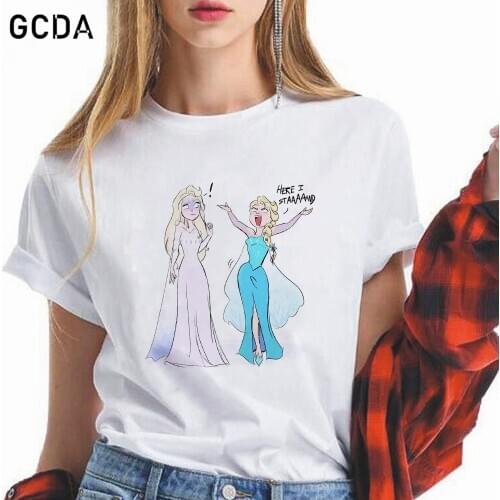 Fashion Summer Tops T Shirt Women New Queen Elsa HERE I STAAAAND Graphic Tee Cute Women T-shirt Female Girls Tee Tshirt