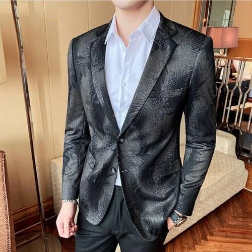 Fashion Printed Suit Jacket Men Business Casual Blazer Masculino Streetwear 2021 Slim Social Wedding Male Clothing Costume Homme