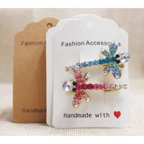 New DIY 100pcs/lot hair clip packing tag card,Handmade with love print kraft/ whitehair ornaments decoration tag card 6*8.7cm