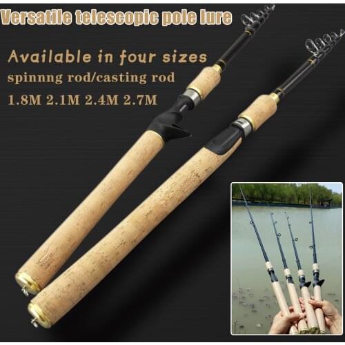 NEW 1.8M 2.1M 2.4M 2.7M Telescopic Fishing Rod Carbon Fiber Lengthen wooden handle Spinning Casting Rod Portable Trout Rod pesca