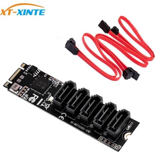 PCIe X2 M.2 Key M to 5-Port SATA 3.0 adapter Card for NGFF for NVME M.2 m Key to sata3.0 Converter Card 6Gbps SATA3