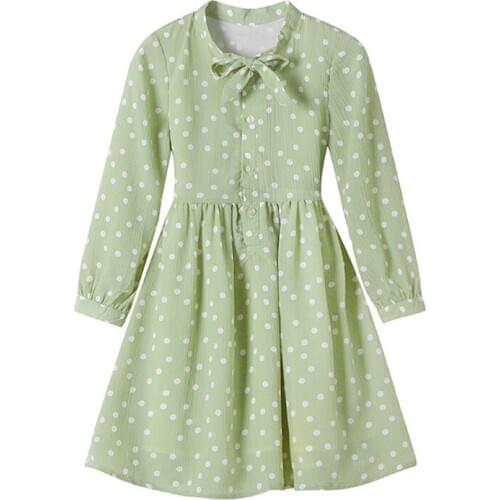 Big Girl Dress Kids Costume Clothes Spring Autumn Childrens Clothing Long Sleeve Dot Print Chiffon Dress for Girls DQ782