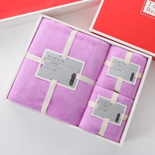 Bridesmaid gift bathroom set towel set Quick-drying coral fleece towel bath towel three-piece gift box microfiber towel set