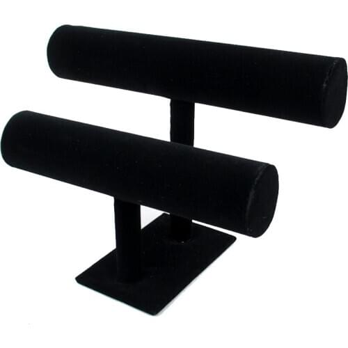 Portable Organizer Black Velvet Bracelet Bangle Necklace Chain Watch 2-Tier Rack Jewelry Display Stand Holder Rack Free Shipping