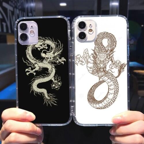 Retro Chinese Dragon Totem Phone Case Transparent for iPhone 6 7 8 11 12 s mini pro X XS XR MAX Plus cover funda shell