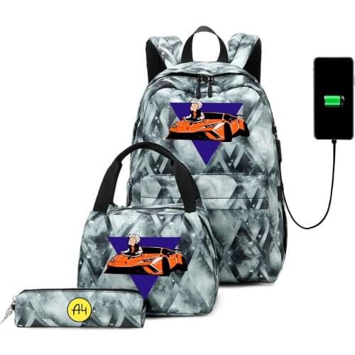 3 pcs set а4 мерч рюкзак Boy Girl school Backpacks USB мерч а4 Children Book Bags Men Teenagers Fashion Traveling Backpack