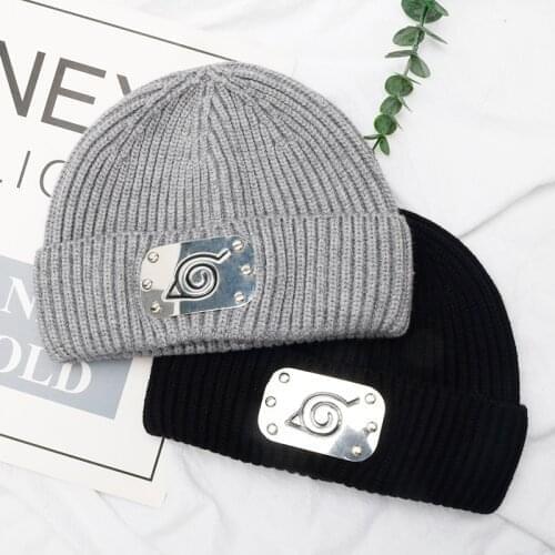 Anime Beanie Hat Konoha/Akatsuki Red Cloud Knitted Cap Black Grey Skullies Skiing Knit Hat Elastic Fashion Hip Hop Hats Gorro