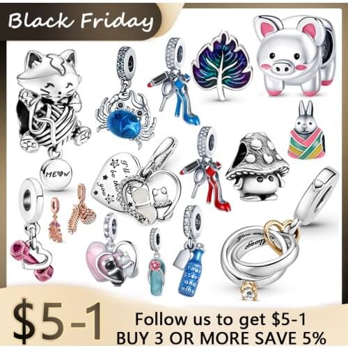 New Sterling Silver 925 Cute Pink Zircon Pet Pig Charms Fit Original Pandora Bracelet Bead Fashion DIY Jewelry Gift for Women