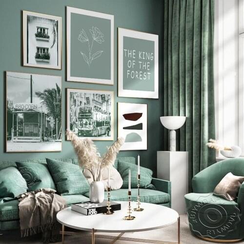 Scandinavian Travel Landscape Canvas Painting Bus Tree Line Flower Nordic Poster Print Wall Art Picture Modern Living Room Decor