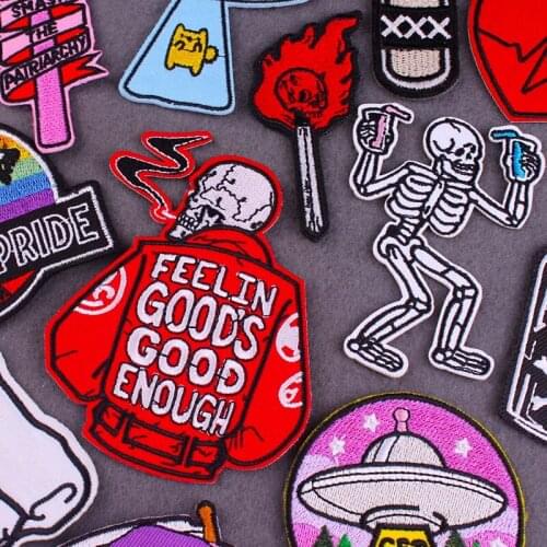 Hippie Punk Patch For Clothing Thermoadhesive Patches Rock Skull Stripes Patch Space Iron On Patches On Clothes Dinosaur Badge