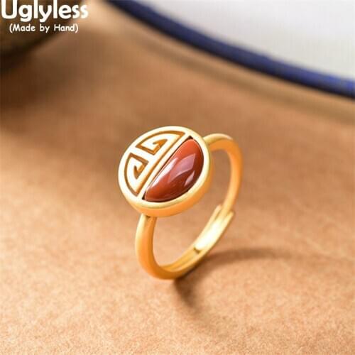 Uglyless Eastern Beauty Hollow Asymmetric Agate Rings for Women 925 Silver Ethnic Earrings Rings Pendants Fashion Jewelry Sets