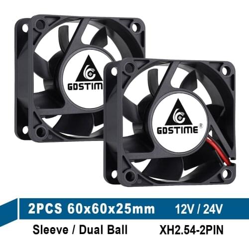 2 pcs Gdstime DC 12V 24V 2Pin 6025 60x60x25mm 60mm 6cm Ball Bearing Axial Cooling Fans PC CPU Laptop Brushless Case Cooler Fan