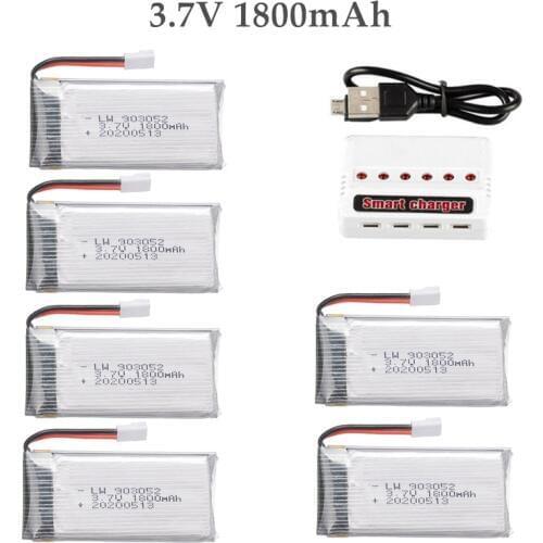 6pcs 3.7v 1800mAh lipo Battery Charger for KY601S SYMA X5 X5S X5C X5SC X5SH X5SW M18 H5P for 3.7V Helicopter Drone Battery