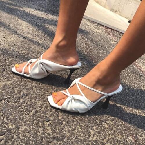 Sandals Women 2021 Slip On High Heels Shoes Women Fashion Design Narrow Square Toe Party Ladies Shoes sandalias de las mujeres