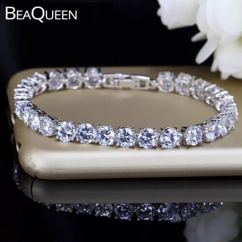 BeaQueen Bridesmaids Luxury CZ Crystal Jewelry Brilliant 6mm Big Carat Round Cut Cubic Zircon Tennis Bracelet for Women B018