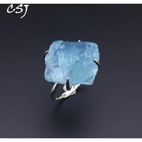 CSJ Irregular Aquamarine Ring Sterling 925 Silver Natural Gemstone Raw Fine Jewelry Women Lady Wedding Engagment Party Gift Box
