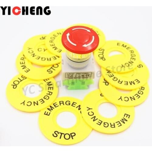 10 sets of mushroom head power switch emergency stop switch 10A 22mm button switch + STOP sign