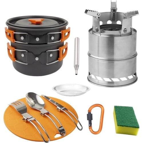 Camping Cookware Utensils Portable Outdoor Tableware Picnic Set Camping Stove Set With Foldable Spoon Fork Knife Carabiner