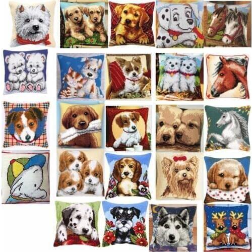 3th Dog 4 style Cross Stitch Pillow Mat DIY Craft Tapestry Pillow 42CM by 42CM Needlework Crocheting Cushion Embroidery