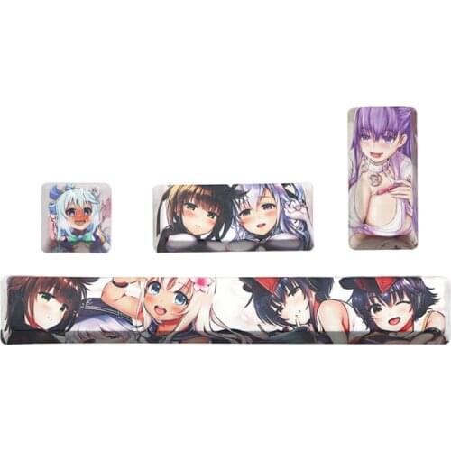 4Pcs Japanese Anime PBT Space Keycaps Ahegao Keycaps 6.25U ESC Spacebar Caps For Mechanical Keyboard Switches Keycaps High Quali