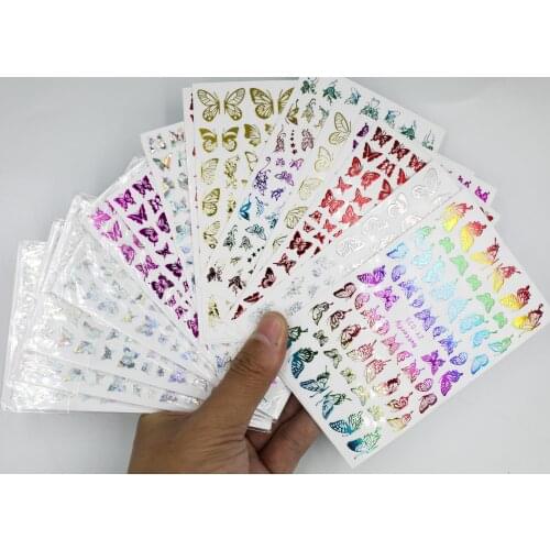 5 color rainbow New Laser Butterfly Nail Sticker Silver Adhensive Slider Decoration DIY Nail Art Stickers