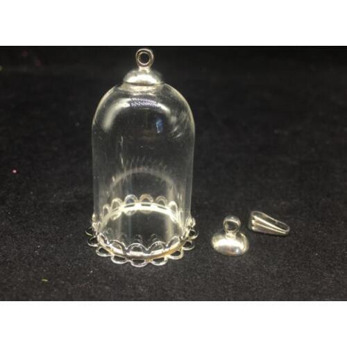 5sets/lot 30*20mm bell shape glass globe silver color double lace base set glass vials pendant jewelry accessories findings