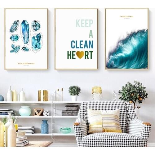 Nordic Abstract Living Room Decoration Painting Blue Diamond Sofa Background Living Room Hanging Picture Wall Art Canvas Text