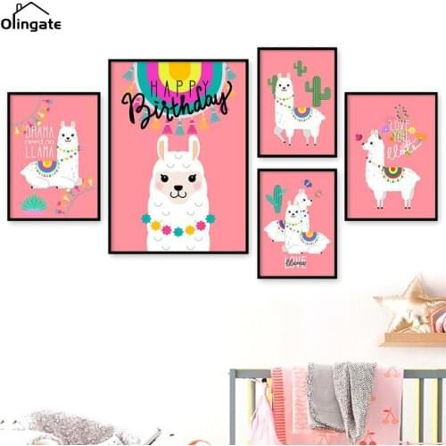 Alpaca Plants Butterfly Wind Chimes Canvas Painting Nordic Wall Art Posters and Prints Cartoon Wall Pictures for Kids Room Decor