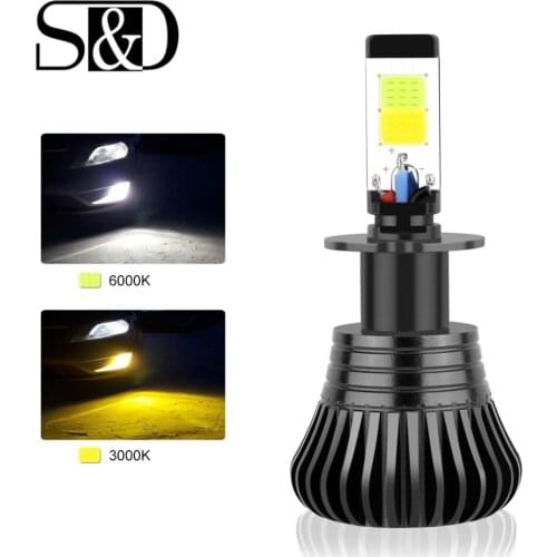 S&D Car Lights H3 LED Fog Lights LED Lights Drving Bulbs Dual Color 3000k 6000k Auto Lamp 12V 24V White Yellow