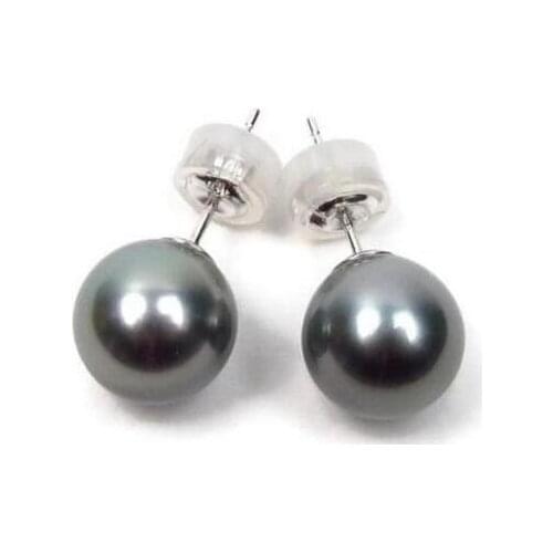 Noble jewelry gorgeous pair of 10-11mm tahitian black green pearl earring