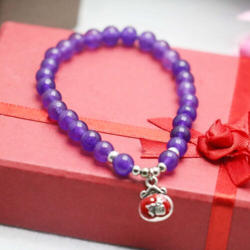 6mm Popular Purple Crystal beads Natural stone Bracelet hand chain for women girls Pendant Tibet Silvercolor Lucky bag Jewelry