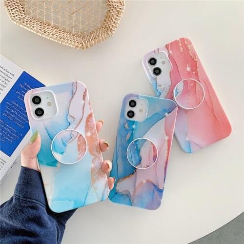 Circle Holder Phone Case For iPhone 11 12 Mini Pro X XR XS Max 7 8 Plus SE 2 Colorful Marbles Smooth Matte Soft Ultra-Thin Cover